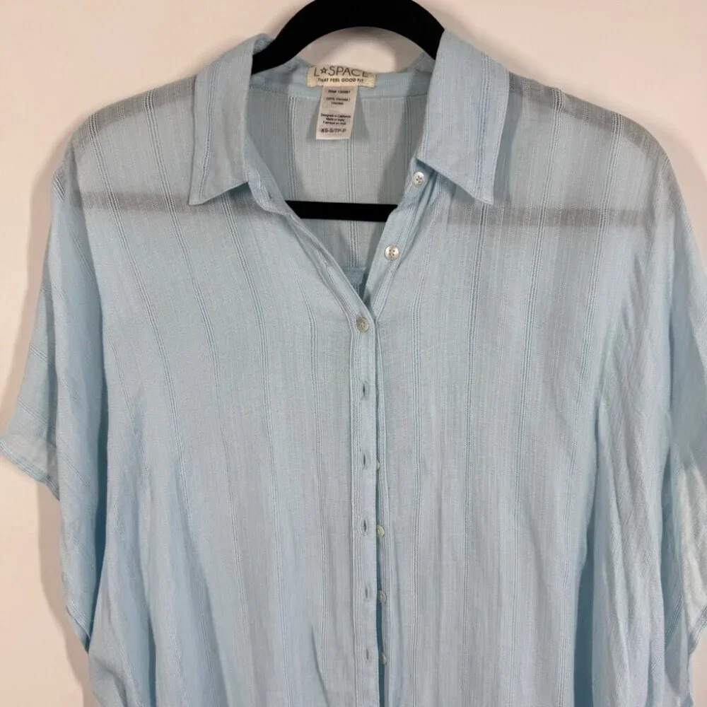 L*Space Light Blue Oversized Beach Cover Up Viscose Button Down Shirt Dress XS/S